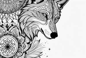 Forearm futuristic UAE and Philippines with Mandala theme design with moon and wolves tattoo idea