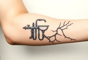 System of pipes coming from a sink that transitions into veins of forearm tattoo idea