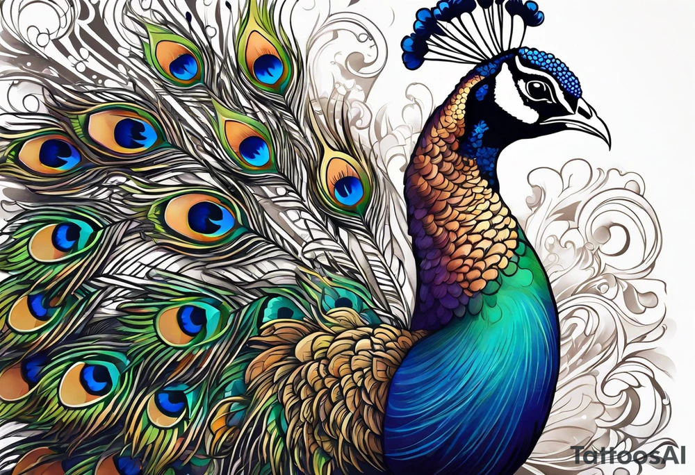 Peacock, broken feathers tattoo idea