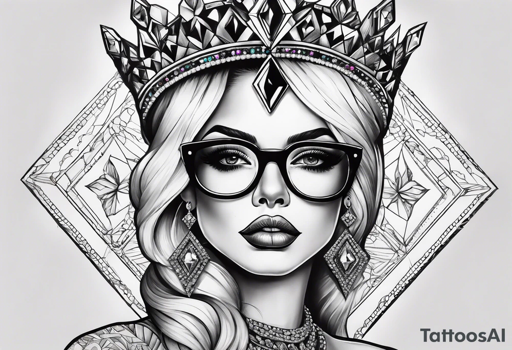 Dead Diamond queen wearing glasses add gemstones tattoo idea