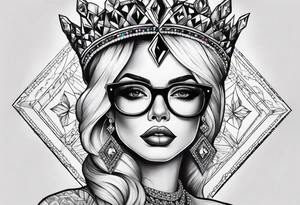 Dead Diamond queen wearing glasses add gemstones tattoo idea