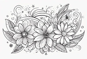 mexican fine line floral with stars, swirls, dots tattoo idea