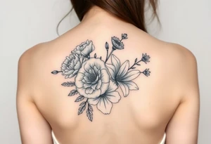 3d realistic Bouquet Carnation rose lily luster and aster flower tattoo idea