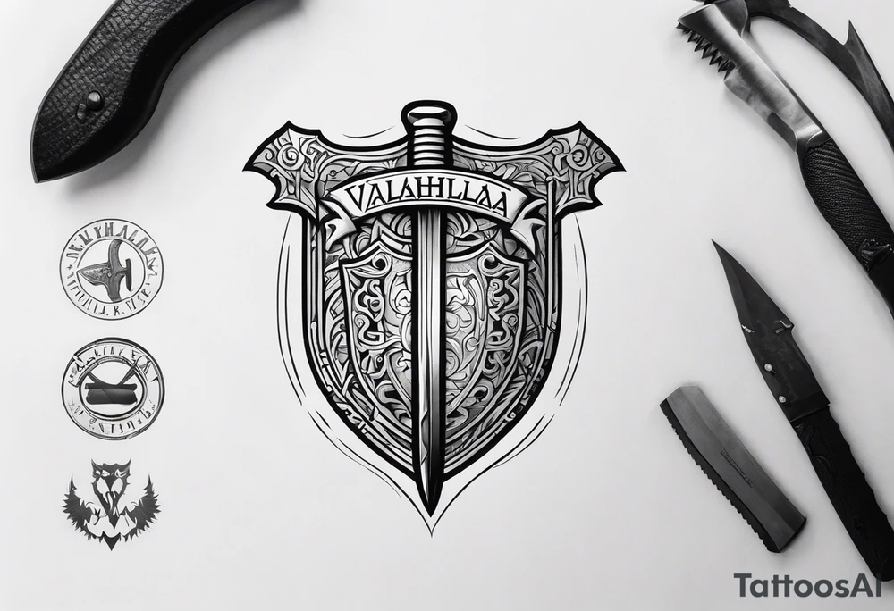 Valhalla shield  sword axe tattoo idea