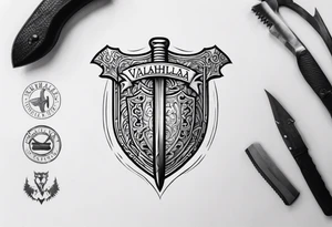 Valhalla shield  sword axe tattoo idea