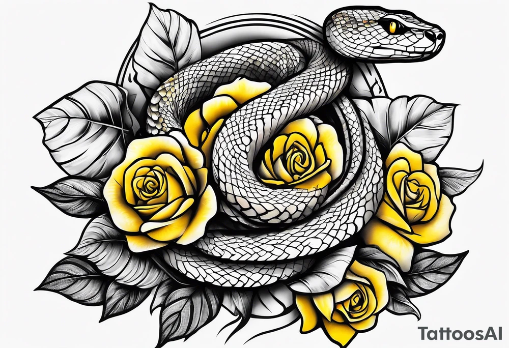 Snake with yellow rose tattoo idea
