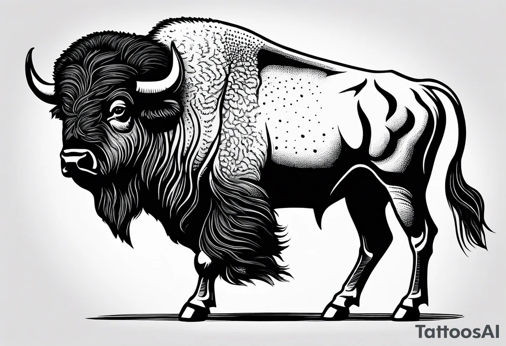 fine line bison doodle - white background, clean background, no skin tattoo idea