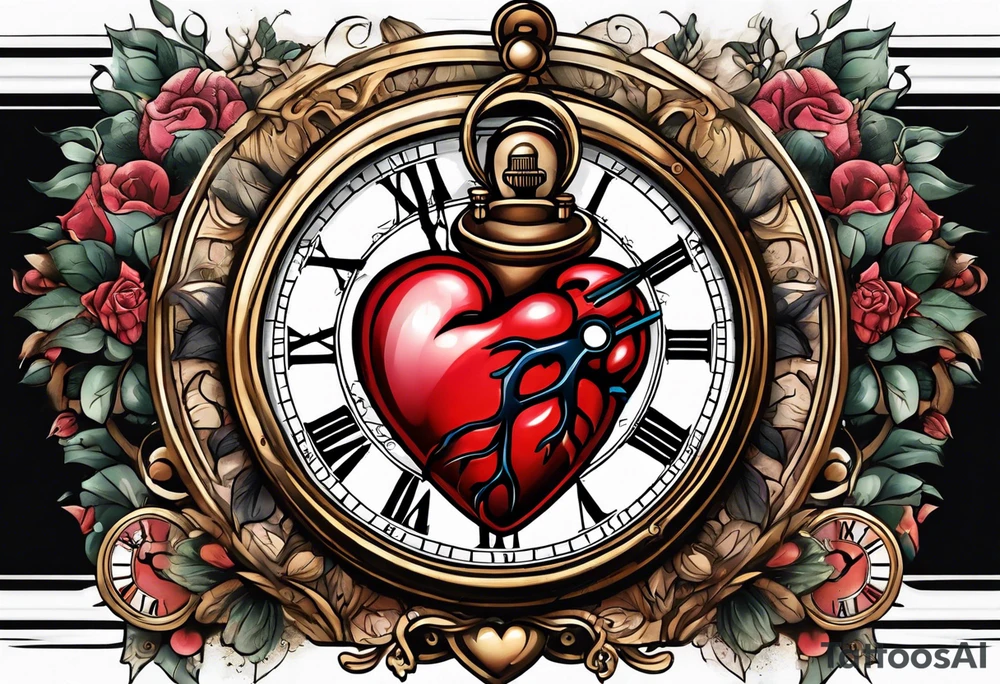 Anatomical heart with clock tattoo idea