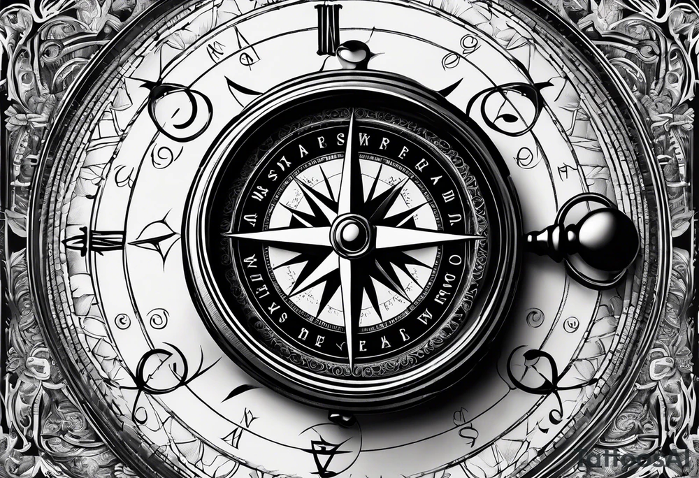 pocket compass opened with signature engraving on the top half inside tattoo idea