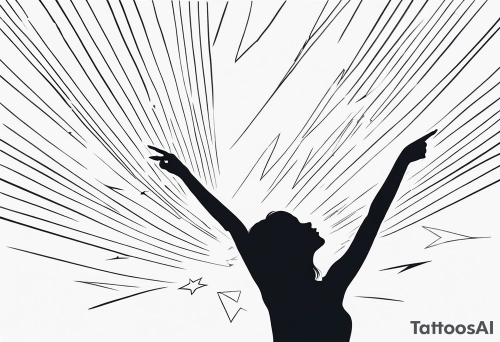 Woman on a dancefloor pointing her fingers up in the sky tattoo idea