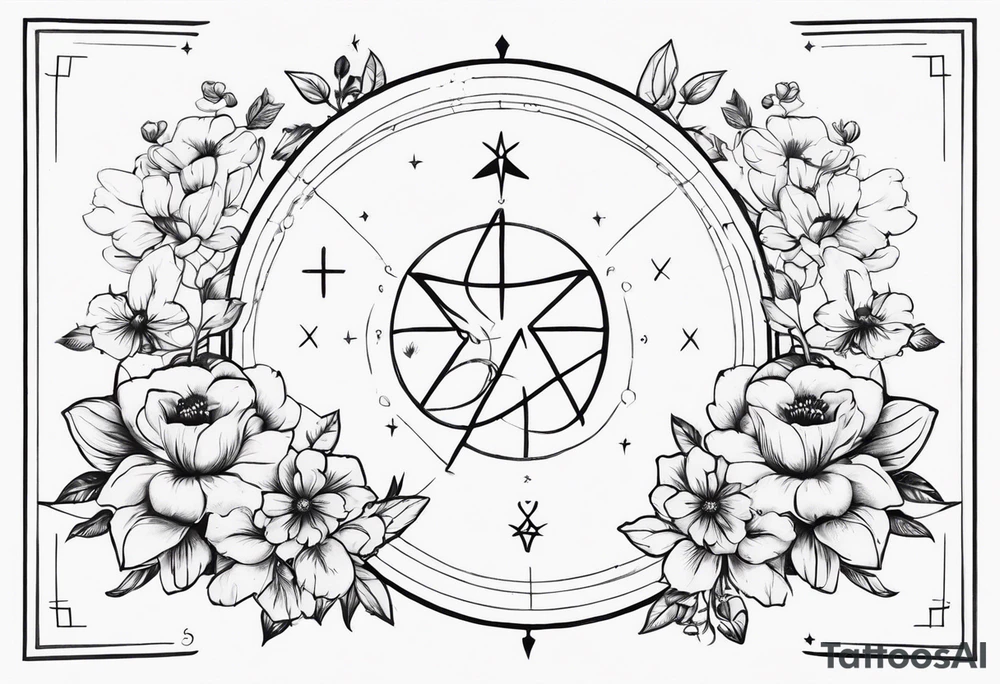 Gemini zodiac with flowers tattoo idea