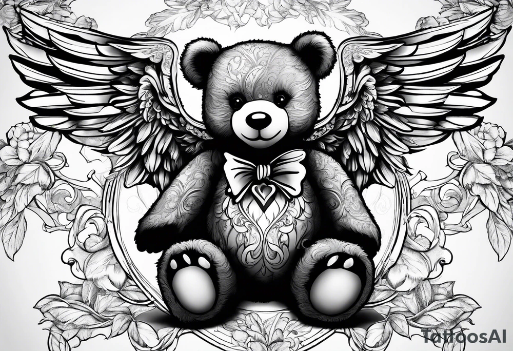teddy bear with angel wings tattoo idea