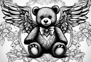 teddy bear with angel wings tattoo idea