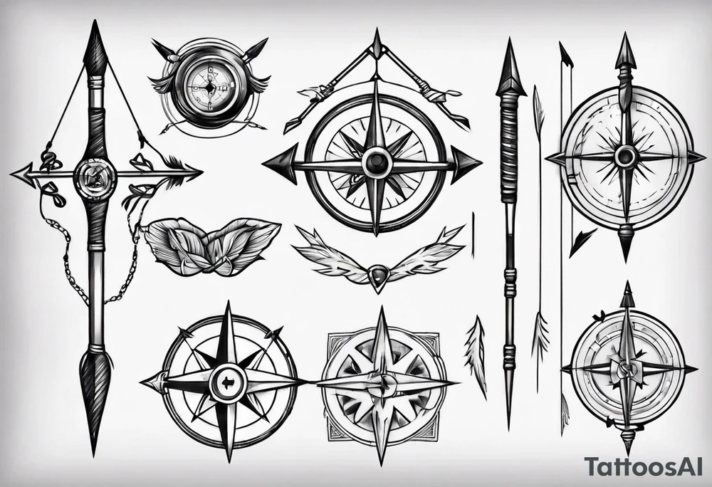 bow arrow with compass tattoo idea