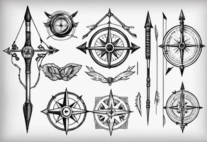 bow arrow with compass tattoo idea