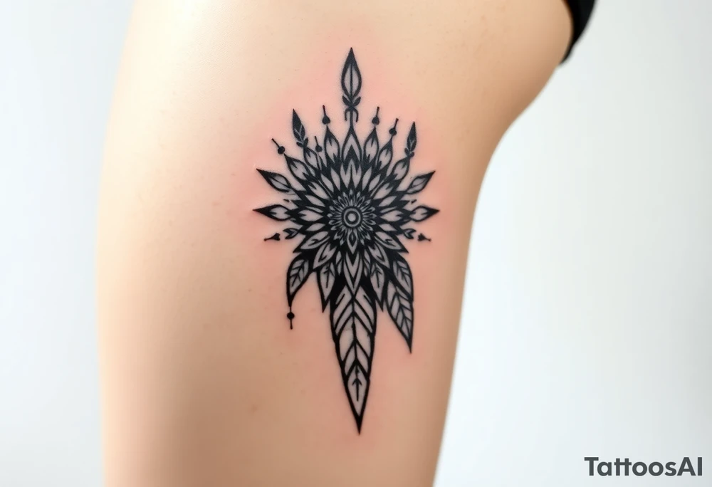 spiritual feather indian mandala shaman tattoo idea