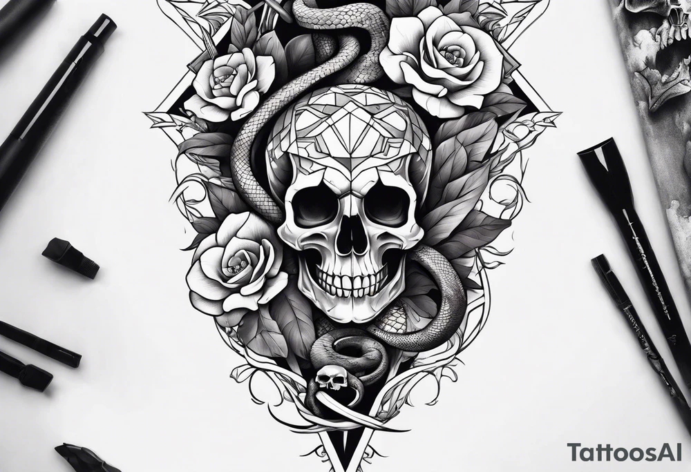 Snake wrapped around dagger, orchids and skulls tattoo idea