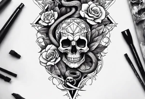 Snake wrapped around dagger, orchids and skulls tattoo idea