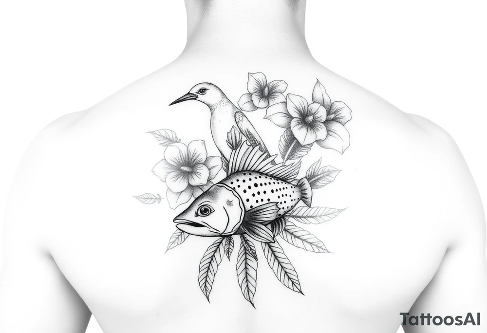 Exotic birds, Exotic flowers, Coy fish, a symbol of strength, a symbol of redemption, & with feathers tattoo idea
