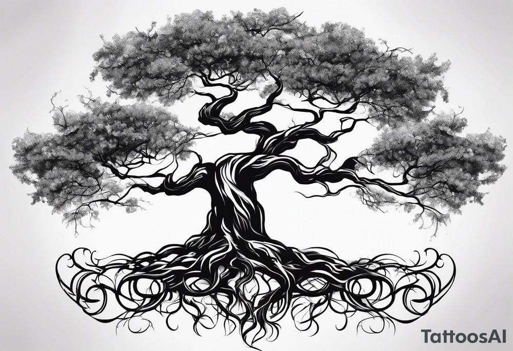 natural elements like a tree with sprawling branches and roots, which can spread across your back tattoo idea