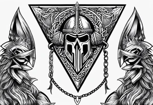 Valhalla sword shield  axe Valknut chains tattoo idea