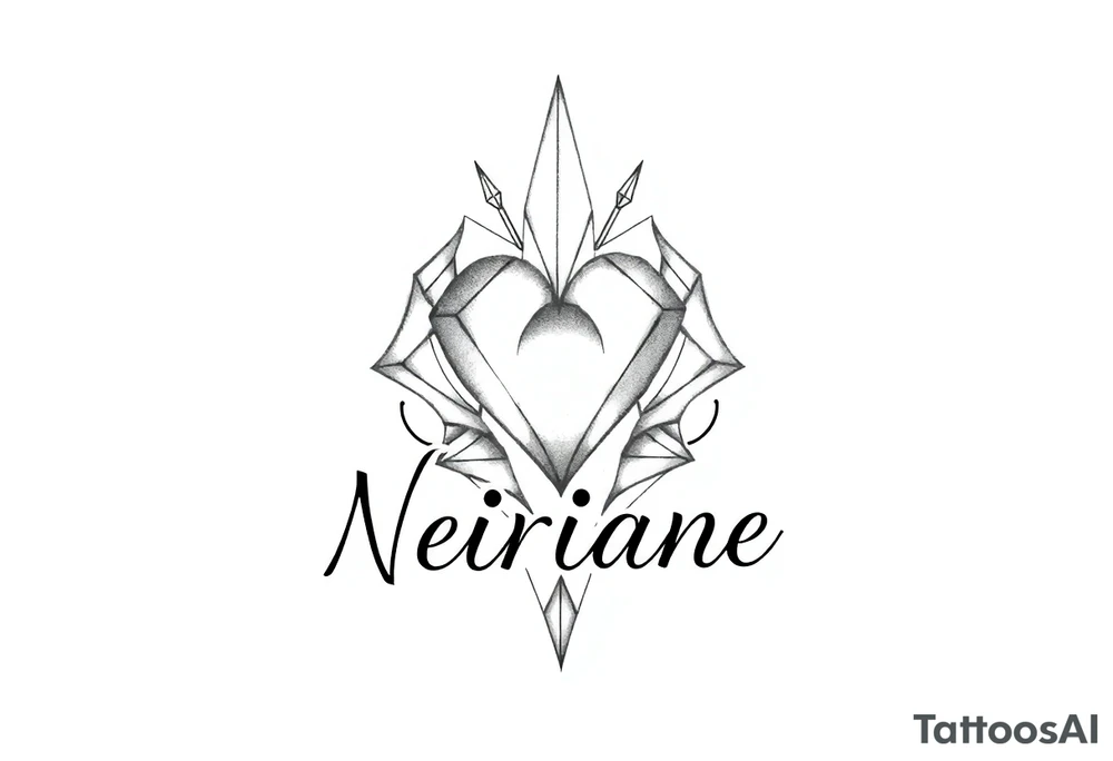 Pequena e delicada com o nome neiriane e um coração em cima pequeno tattoo idea