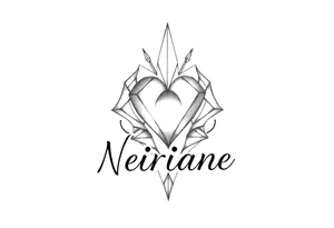 Pequena e delicada com o nome neiriane e um coração em cima pequeno tattoo idea
