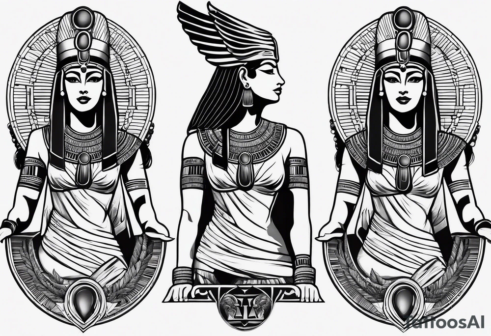 black and white Egyptian goddess Isis tattoo idea