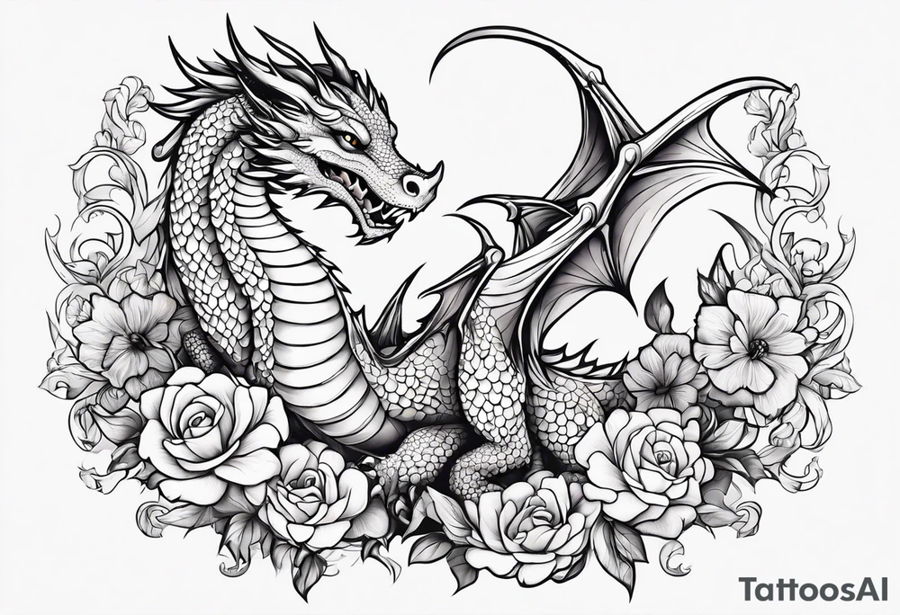 flower, cross, cute dragon tattoo idea