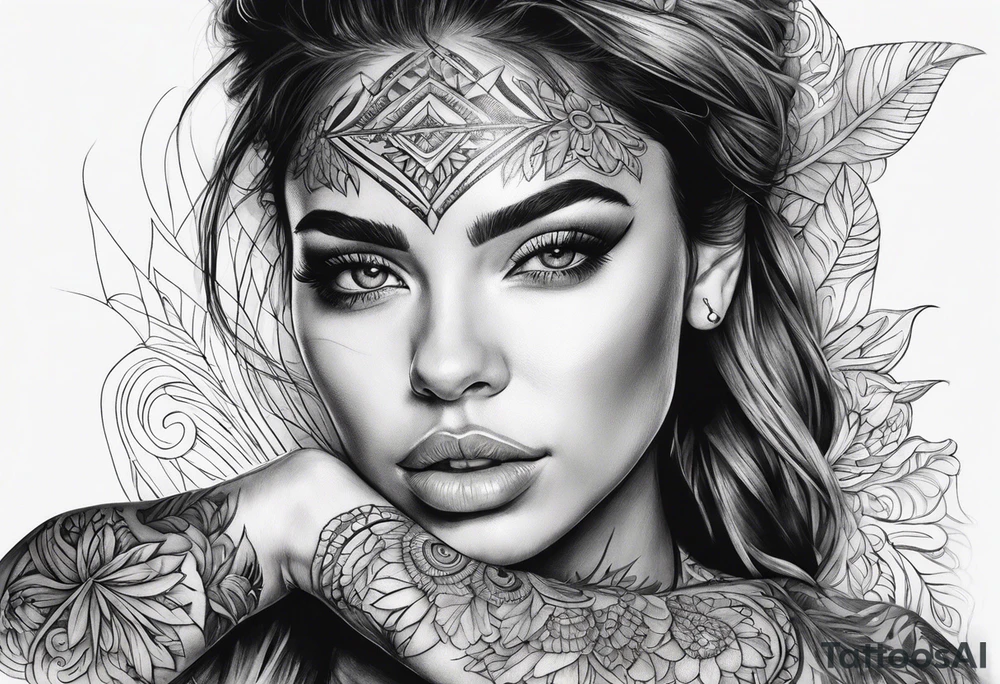 woman face with hand tattoo idea