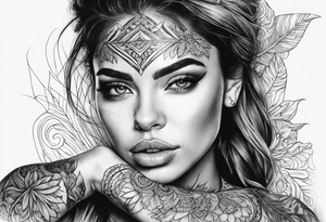 woman face with hand tattoo idea