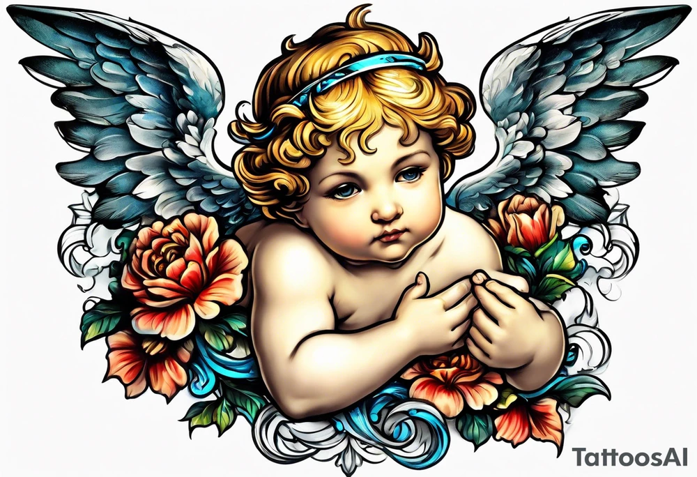 Flying Cherub renaissance style tattoo idea