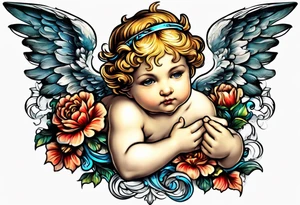 Flying Cherub renaissance style tattoo idea