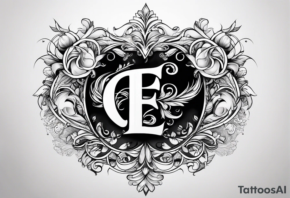 Simple fine line three script letter ‘E’ intertwined tattoo idea