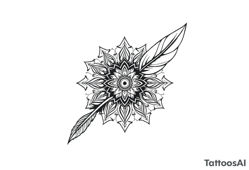 spiritual feather indian mandala shaman rune tattoo idea