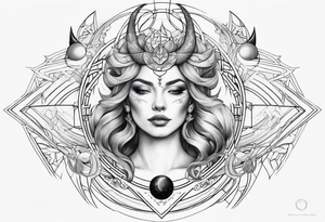 Feminine Capricorn tattoo with geometric designs subs and moons with Saturn tattoo idea