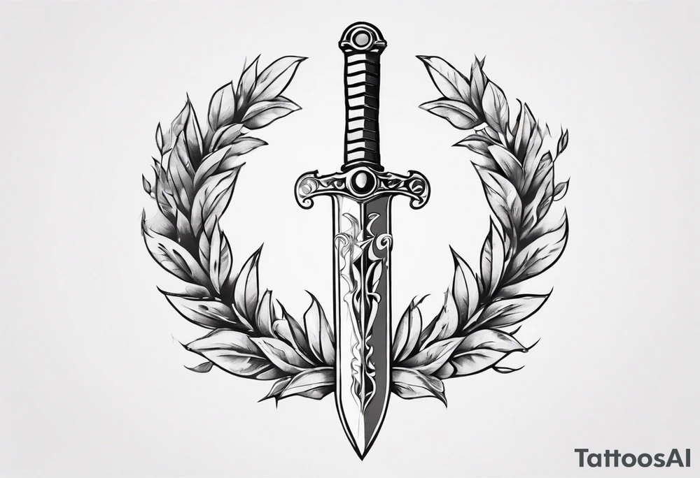A sword and the number 13 in the middle of a laurel leaf wreath tattoo idea