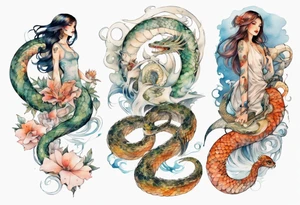 a beautiful woman seas serpent hybrid tattoo idea