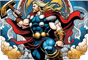 The Mighty Thor from comics in the 70's with a vignette in the background tattoo idea
