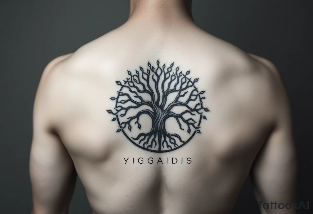 yggadrisl tree of life with circle tattoo idea