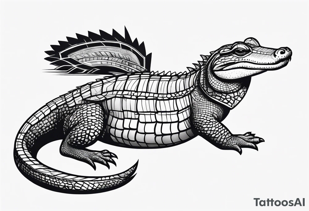Full body Caiman with tail tattoo idea