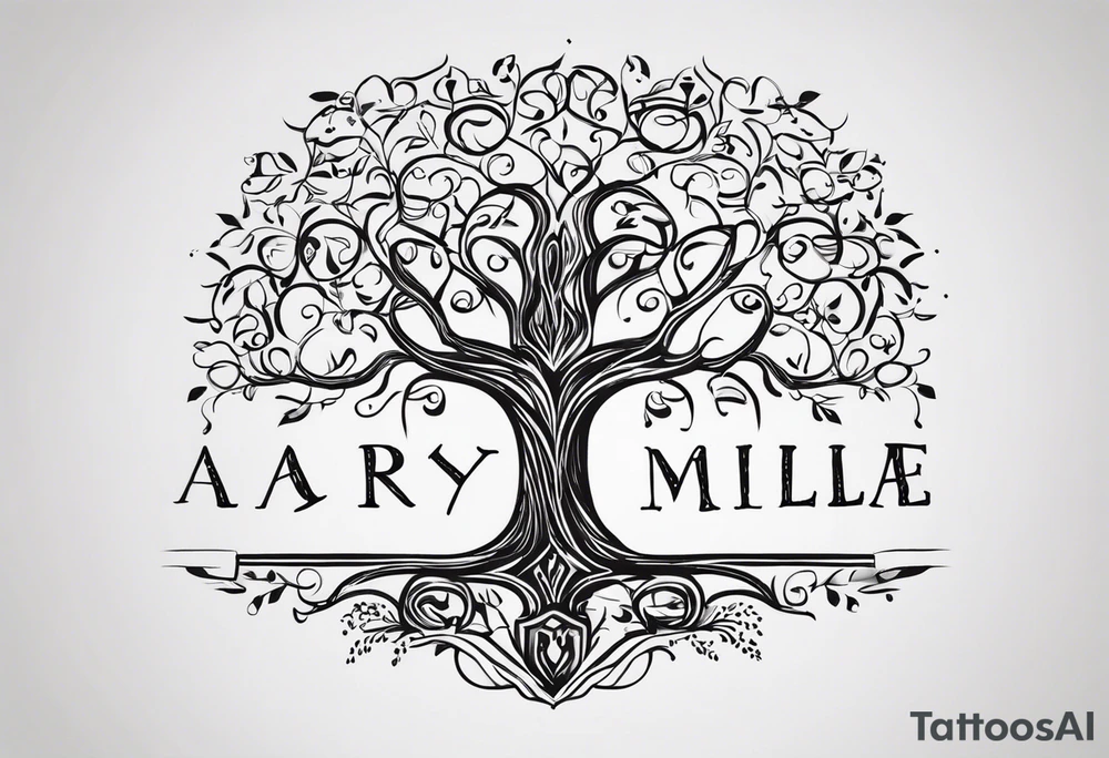 A family tree of  names Larry , J'Mille , Orenzo , Kameron , Kaleb Chance, K'Mia London , Brooklyn , Jayla , Violet tattoo idea