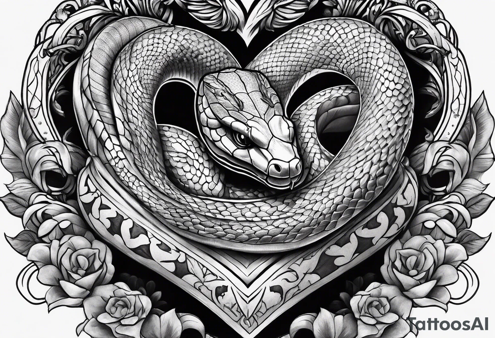 Snake wrapping and squeezing a heart tattoo idea
