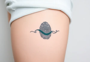 A fingerprint in dark teal and soft gray, shaped into a wave pattern, representing the flow of love over time tattoo idea