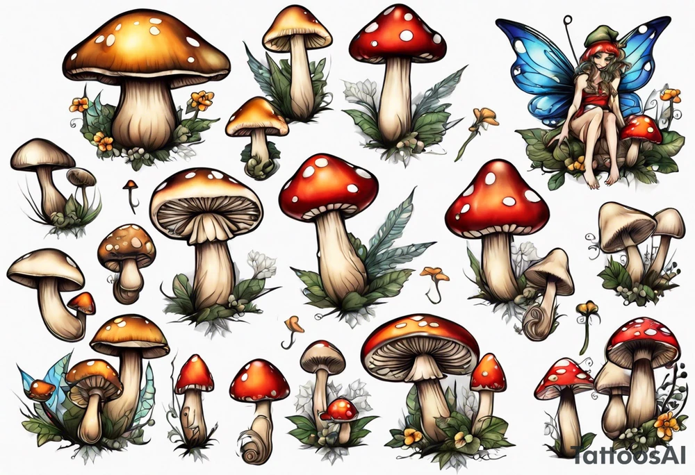 mushroom fairy tattoo idea