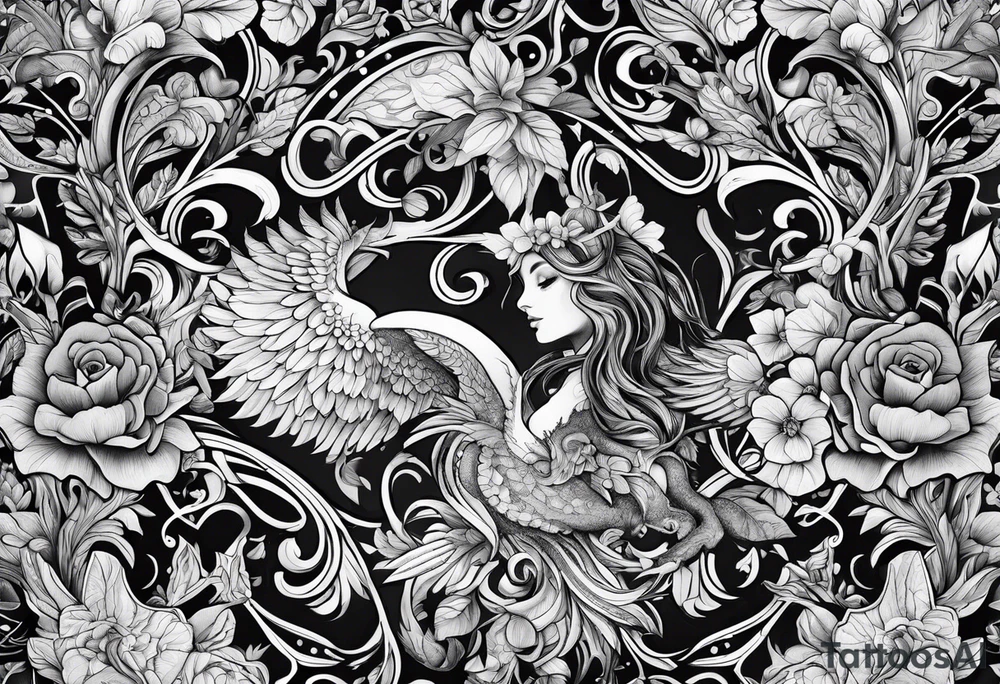 vine wrapping with mystical creatures in between tattoo idea vine wrapping with mystical creatures in between tattoo idea