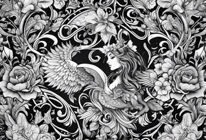vine wrapping with mystical creatures in between tattoo idea