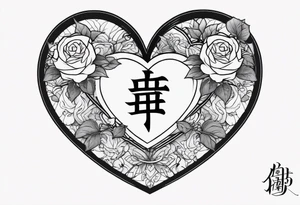A big heart with my Japanese middle name (minoru) in Japanese characters inside of the heart. With 2 crosses and a rose inside of it tattoo idea