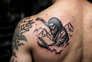 Moses is holding on the mountain the ten commandements tattoo idea