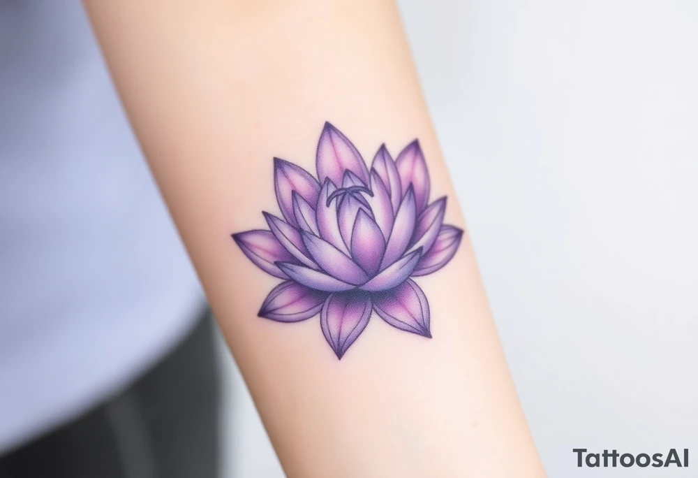 A soft purple water lily, with a subtle gradient of lavender to deep purple petals, symbolizing spiritual growth and a love that blooms over time tattoo idea